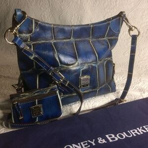 Dooney & Bourke Blue Shoulder Bag with Leather Trim
